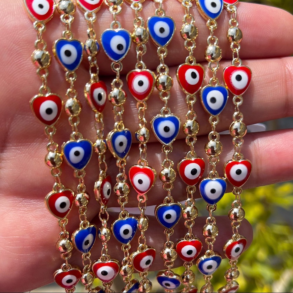 Evil Eye Mini Hearts 14K Gold Filled Bracelet